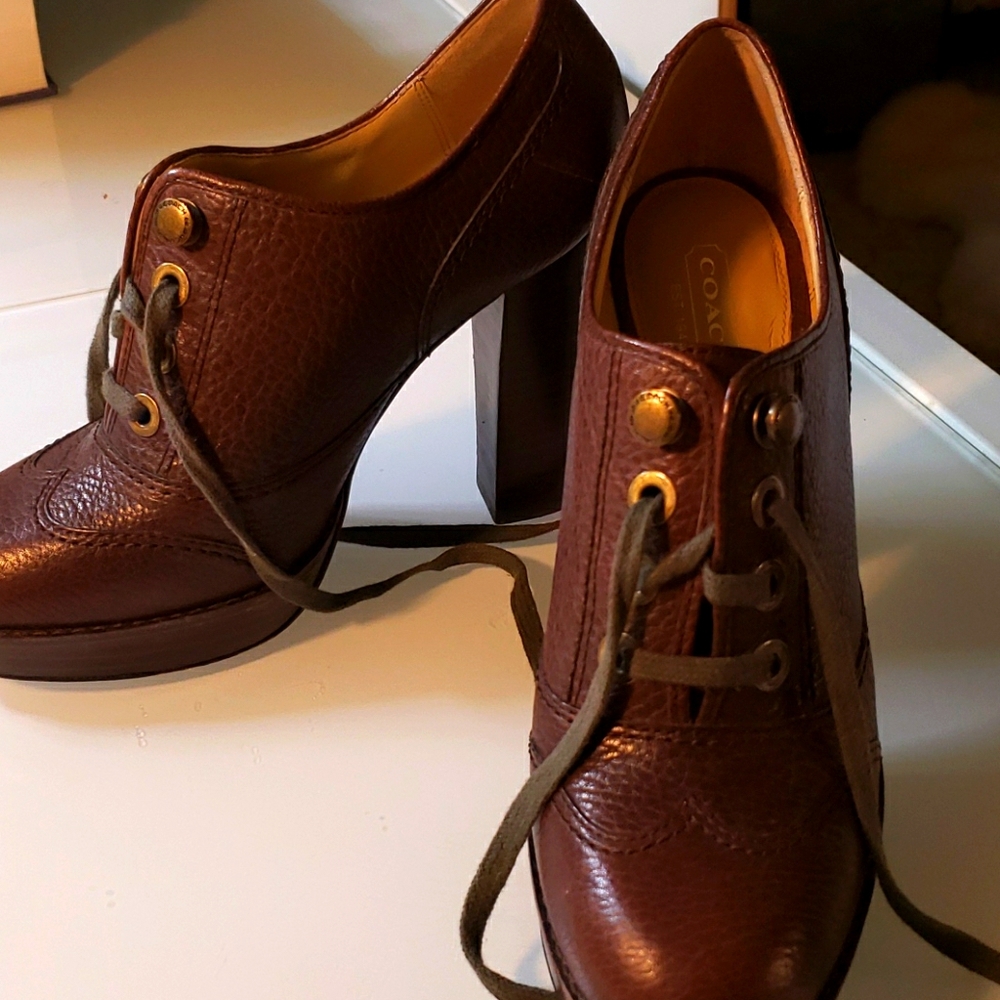 Coach all leather heeled booties